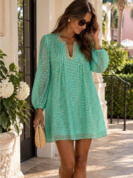 Lilly Pulitzer Dresses & Skirts - Lilly Pulitzer Colby Silk Mint Green Long-Sleeve Tunic dress with Gold Accents.
